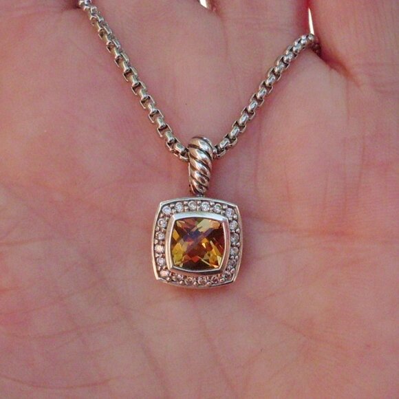 Retired David Yurman Albion Orange Citrine & Diamond Pendant w/Chain - 925 - Picture 3 of 10